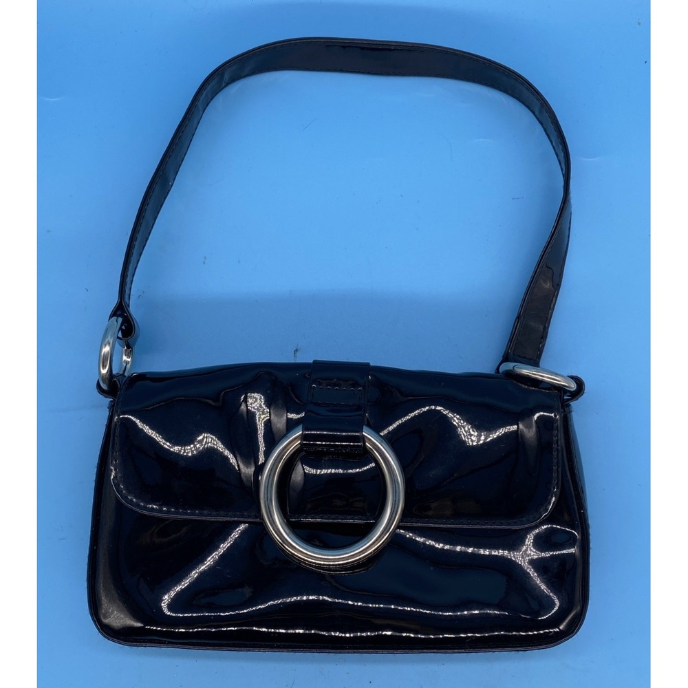Vintage Dolcis Steffi Black Patent Leather Baguette Shoulder Bag O-Ring Y2K 90s